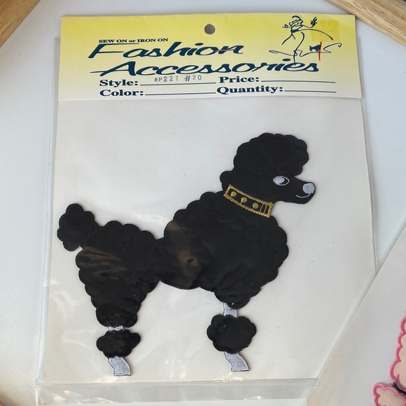 Vintage Poodle Iron On Patches Set of 2 Black & Pink Retro Appliqués 1950s Style - Picture 2 of 11